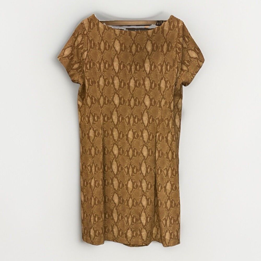 Lauren Ralph Lauren Snake Print Ponte Sheath Dress Short Sleeve 1X Plus Tan 38"